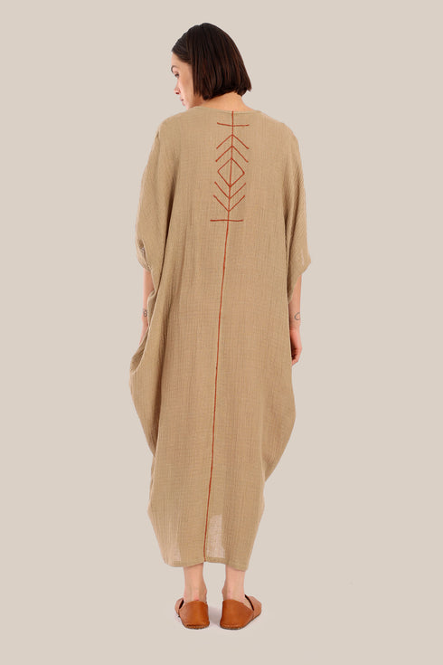 Embroidered Long dress with front bottom slit